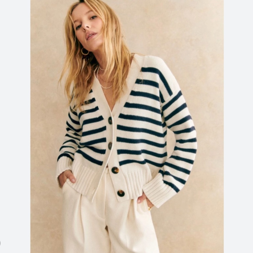 Sézane Wilson Cardigan Natural / Navy - Size XS